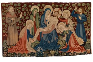 Gobeläng antependium med klagomål över den döde Kristus 