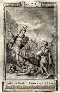 Telemaque övervinner Hippias - gravyr från 1798 av Monnet i "Les Aventures de Telemaque, fils d