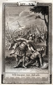 Telemaque dödar Adraste - gravyr från 1798 av Monnet i "Les Aventures de Telemaque, fils d