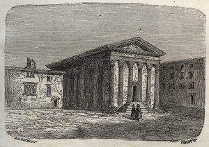 Augustus och Livies tempel i Wien, i det franska departementet Isere (romerskt tempel) - gravyr i "Histoire de France" av Victor Duruy (1811-1894) - 1882 av French School