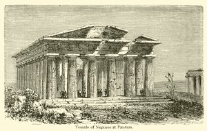 Neptunus tempel i Paestum (gravyr) av French School