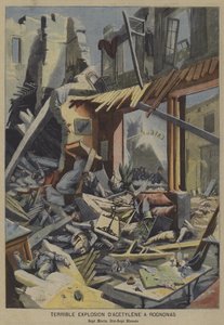 Fruktansvärd acetylengasexplosion i ett kafé i Rognonas, Frankrike (färg litho) av French School