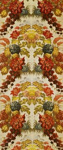 Textil med ett återkommande blommönster, verkstad i Lyon, ca 1740 (silkesbrokad) av French School