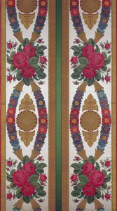 Textil med kransar av prästkragar och buketter av rosor av Cousin och Bony, Bissardon, Lyon, 1811 (broderad satin) av French School