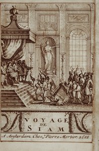 Thailändska ambassadörer mottogs i Paris av Ludvig XIV, frontispice till Journey to Siam av Guy Tachard, 1688 av French School