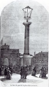 Den första gaslampan i Paris på Place du Carrousel 1818 av French School