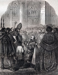 Abjurationen av Henrik IV, kung av Frankrike vid Saint Denis 25 juli av French School