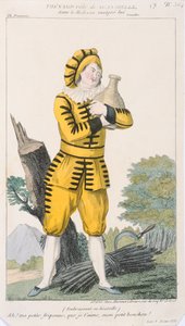 Skådespelaren Thenard i rollen som Sganarelle i pjäsen Le Medecin Malgre Lui, producerad i Paris på Comedie Francaise, tidigt 1800-tal av French School