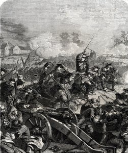 Slaget vid Landen eller Neerwinden utkämpades i dagens Belgien den 29 juli 1693 under nioåriga kriget (gravyr) av French School
