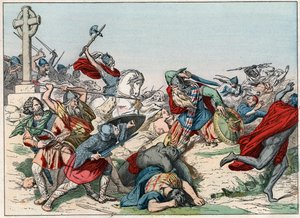 Slaget vid Poitiers den 25 oktober 732 vunnet av Charles Martel - Slaget vid Poitiers, 25 oktober 732, vunnet av Charles Martel (688-741) - Gravyr från slutet av 1800-talet i "" Nos Gires Nationales - Bilder och recits ”” av French School