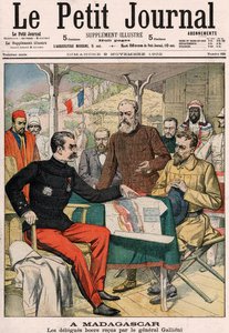 Boerdelegationen mottogs av general Joseph Simon Gallieni (1849-1916) på Madagaskar, omslaget till Le Petit Journals färgbilaga n.625, 9 november 1902 av French School