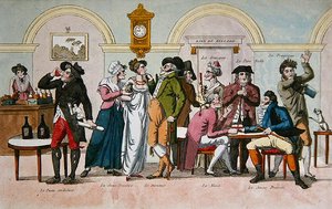 Cafe des Comediens i Paris, tidigt 1800-tal (färggravyr) av French School