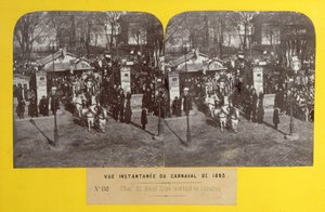 Karnevalen 1863 i Paris, den feta oxeflöten lämnar slakteriet, stereoskopisk vy, 1863 av French School