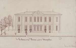 Chateau de la Piscine, nära Montpellier, ritat av Monsieur de Cenani (penna och bläck på papper) av French School