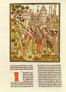 Guds stad och detta århundrades stad, från La Cite de Dieu, 1486-87 (xylograf) av French School