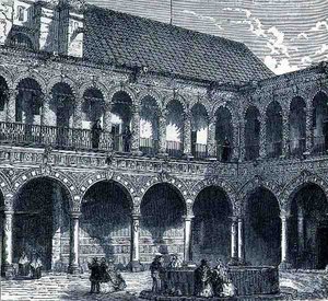 Cloister of the Convent of La Merced, Mexiko, från The Ancient Cities of the New World, av Claude-Joseph-Desire Charnay, pub. 1887 av French School