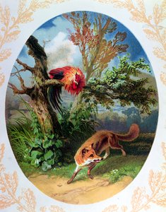 Tuppen och räven, illustration efter fabeln av Jean de la Fontaine (1621-95) c.1860-80 av French School