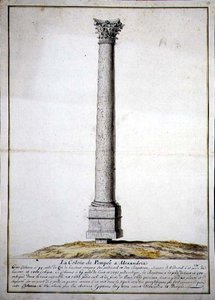 Kolumnen av Pompeji i Alexandria, ca 1700 (penna & bläck och akvarell på papper) av French School