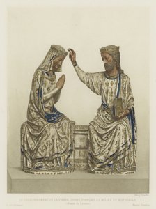 Jungfruns kröning, elfenben, fransk, mitten av 1200-talet (färg litho) av French School