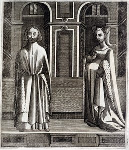 Greven av Poitiers och Toulouse Alphonse (1220-1271) och hans hustru Jeanne (dotter till Raymond VII) (1220-1271) - i "Histoire des counts de Toulouse" av Guillaume de Catel, Toulouse av French School