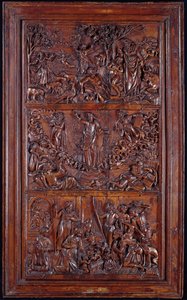 The Credo, Panel I: The Creation of the World, Transfiguration, Annunciation and Nativity, 1587 (trä) (se även 414037-9)