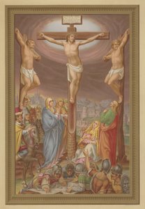 Korsfästelsen (chromolitho) av French School