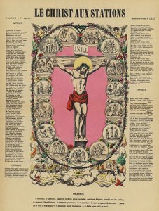 Jesu korsfästelse och korsvägarna (färglitografi) av French School