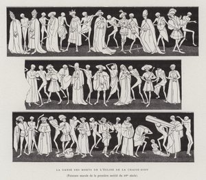 De dödas dans från kyrkan la Chaise-Dieu, första hälften av 1400-talet (litho) av French School