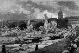 Debaclet (frost) av floden Neva vid St. Petersburg av French School