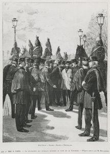Fackföreningarnas delegation vid Pont de la Concorde under demonstrationen den 1 maj i Paris den 1 maj 1890, graverad av L. Moulignie, regravering) av French School