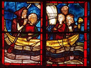 Avresan till Jerusalem, från berättelsen om St. Maria av Egypten i Chapelle de la Sainte-Croix av French School
