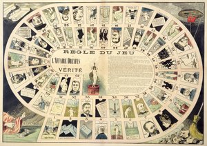 The Dreyfus Affair Game, med porträtt av de olika inblandade individerna, sent 1800-tal av French School