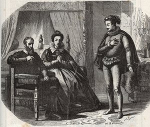 Hertiginnan av Cleves, Mary von Julich, hertiginnan av Juliers och Berg (1491-1543), får reda på upplösningen av äktenskapet mellan hennes dotter, Anne av Cleves (1515-1557), och kungen av England Henrik VIII (1491-1547) ) år 1540. Gravyr från 1871 i ”Hist av French School