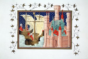 Hertigen av Salisbury anländer till Conway Castle från Irland, faksimilkopia från Le Prince et Mort du Roy Richart av Jean Creton, tryckt 1800-talet av French School