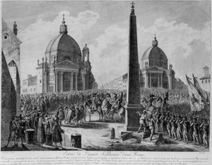 Den franska arméns intåg i Rom ledd av marskalk Berthier, 15 februari 1798 av French School
