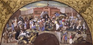 Fiskmarknaden i Les Halles, ca 1660 av French School