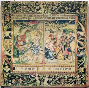 Flygningen till Egypten och tillbedjan av männen, 1565 av French School