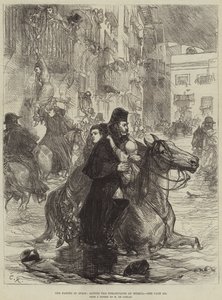 Översvämningarna i Spanien, räddar invånarna i Murcia (gravyr) av French School