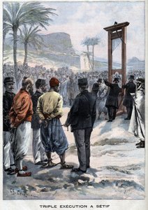Den franska giljotinen tre rebeller vid Setif i Algeriet - i "Le Petit Parisien" av French School