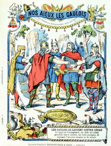 De galliska ledarna i förbundet mot Julius Caesar (100-44 f.Kr.) ledda av Vercingetorix (d.46 f.Kr.) från en skyddshylsa för skolböcker, sent 1800-tal av French School
