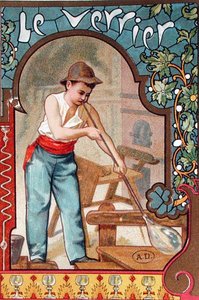 Glasblåsaren, ca 1899 (lito i färg) av French School
