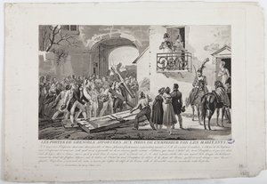 Invånarna deponerar Grenobles portar vid kejsarens fötter, 6 mars 1815, utgiven av Martinet, 1815 av French School