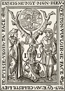 The Marque of Jehan St Denis, Parisien Bookseller, från Science and Literature in The Middle Ages av Paul Lacroix pub. London 1878 av French School