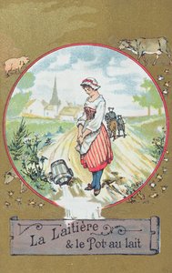 The Milkmaid and Her Pail (färg litho) av French School