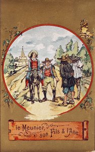 The Miller, his Son and the Donkey, ca 1880 (färgad gravyr) av French School