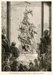 Monumentet kollapsade som ett kortslott, från "Jorden runt på åttio dagar" av Jules Verne (1828-1905) av French School