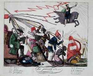 Tidningarna i maj 1815 (färgad gravyr) av French School