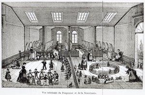 The Nursery in the Familistery of Guise, från Solutions Sociales av Jean-Baptiste Andre Godin (1817-88), Paris, 1871 av French School