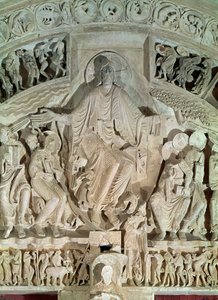 Pingstdagen, från centralportalens tympanon, c.1120 av French School