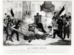 Folket som bränner tronen på Place de la Bastille, 1848 av French School